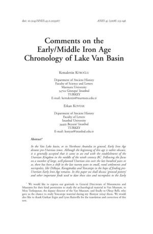 Comments on the Early/Middle Iron Age Chronology of Lake Van Basin