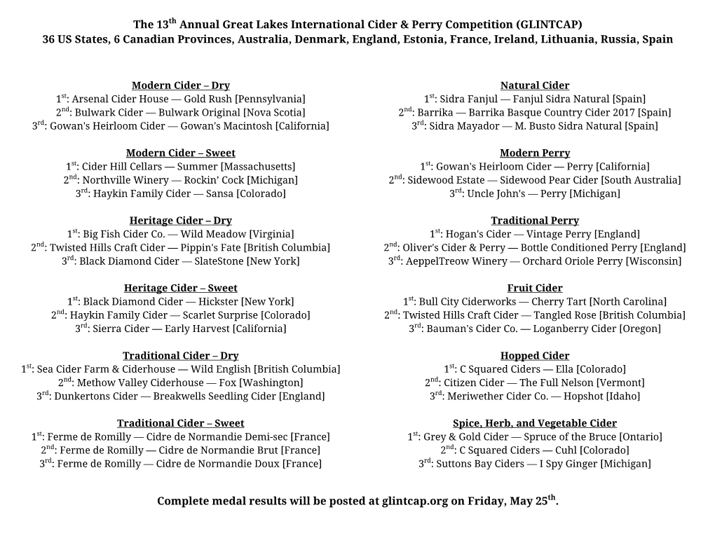 The 13Th Annual Great Lakes International Cider & Perry