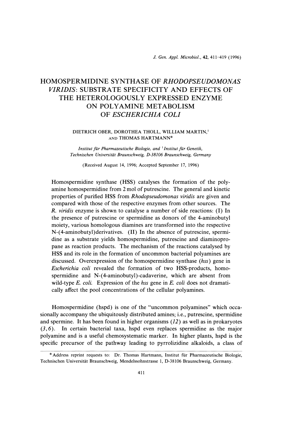 Homospermidine Synthase