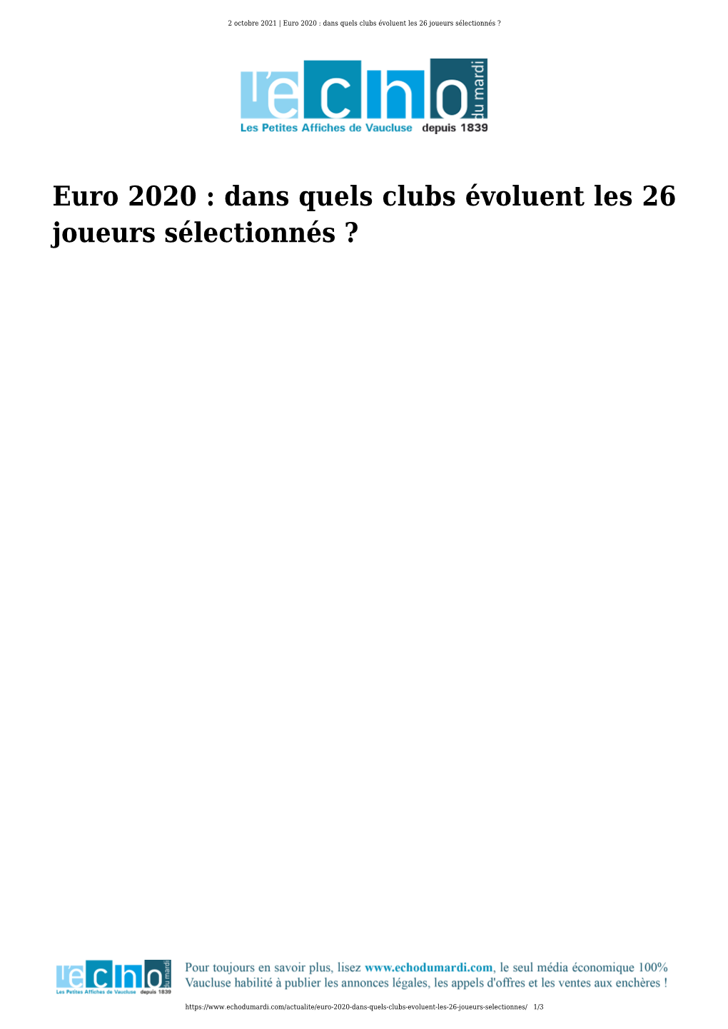 Euro 2020 : Dans Quels Clubs Évoluent Les 26 Joueurs Sélectionnés ?