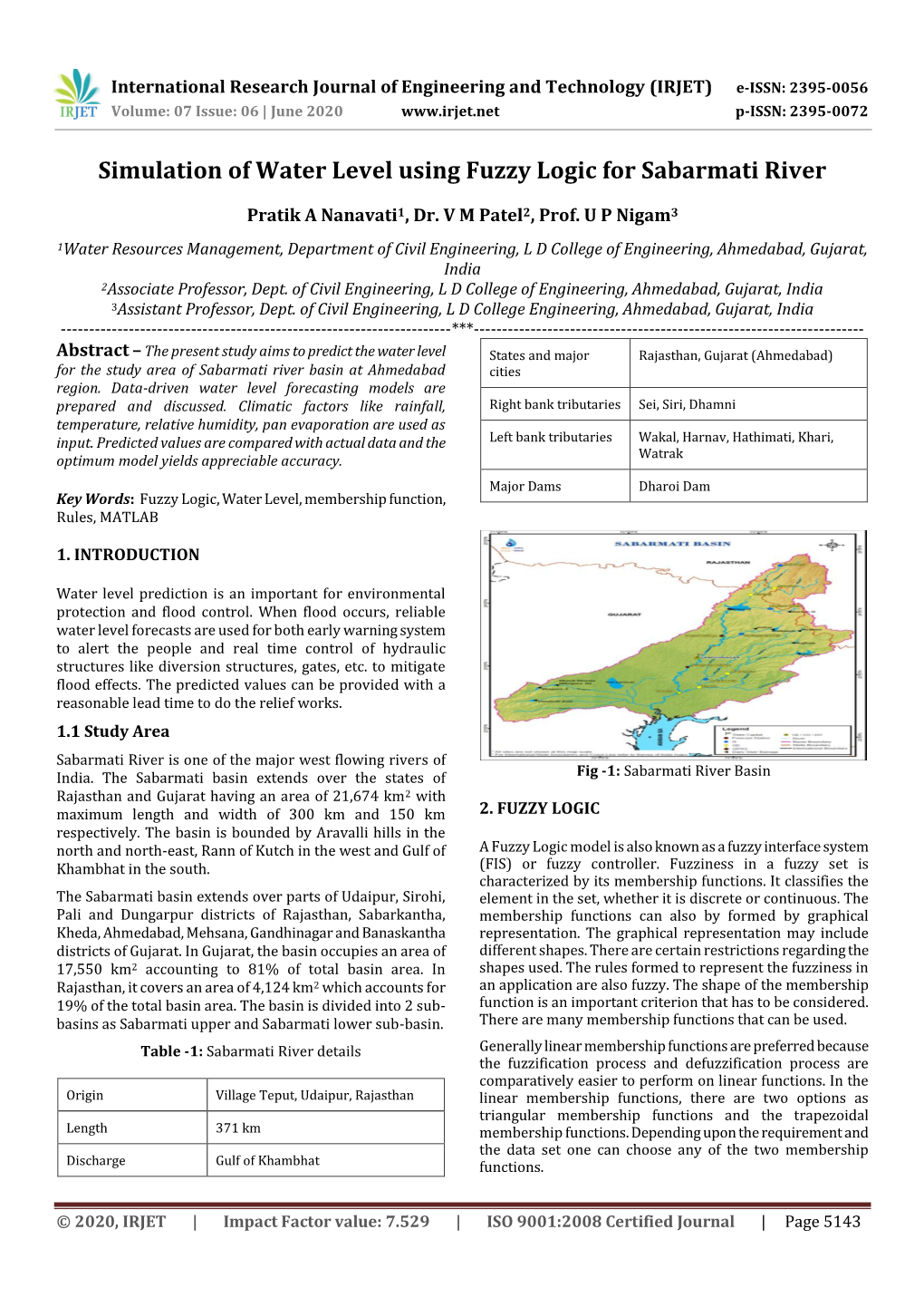 Simulation of Water Level Using Fuzzy Logic for Sabarmati River