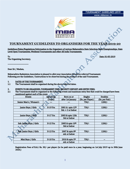 Tournament Guidelines to Organisers for the Year 2019-20