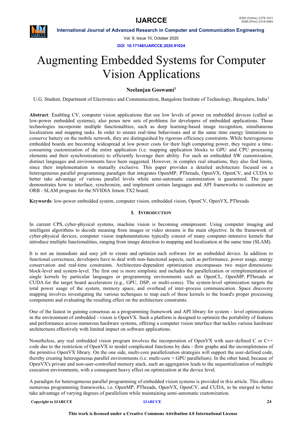 Augmenting Embedded Systems for Computer Vision Applications