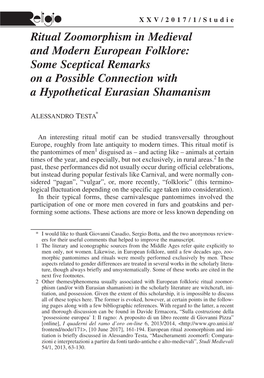 Ritual Zoomorphism in Medieval and Modern European Folklore: Some Sceptical Remarks on a Possible Connection with a Hypothetical Eurasian Shamanism