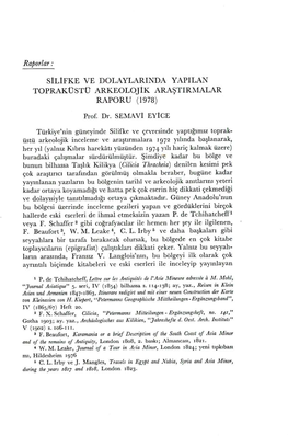 Silifke Ve Dolaylarinda Yapilan Topraküstü Arkeolojik Arastirmalar Raporu (1978)