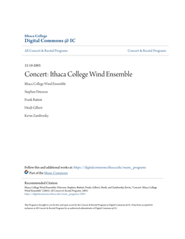Concert: Ithaca College Wind Ensemble Ithaca College Wind Ensemble