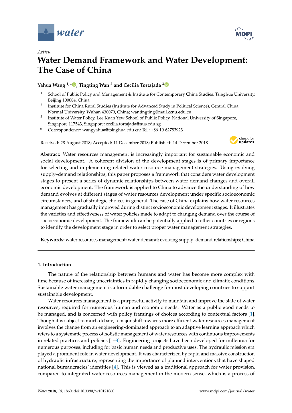 Water Demand Framework and Water Development: the Case of China