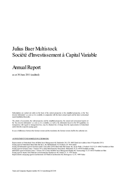 Julius Baer Multistock Société D'investissement À Capital Variable