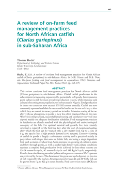 A Review of On-Farm Feed Management Practices for North African Catfish (Clarias Gariepinus) in Sub-Saharan Africa