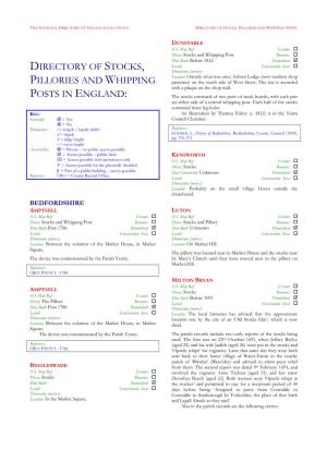 Directory of Stocks, Pillories and Whipping Posts in England
