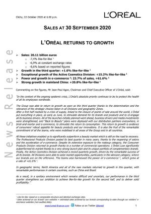 L'oréal Returns to Growth