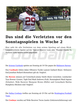 Das Sind Die Verletzten Vor Den Sonntagsspielen in Woche 2