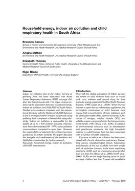 Household Energy, Indoor Air Pollution and Child Respiratory Health in South Africa