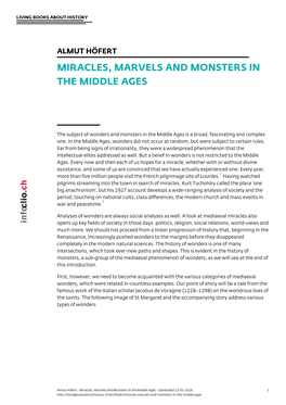 Miracles, Marvels and Monsters in the Middle Ages