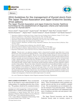 2016 Guidelines for the Management of Thyroid Storm from the Japan