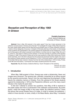 Reception and Perception of May 1968 in Greece
