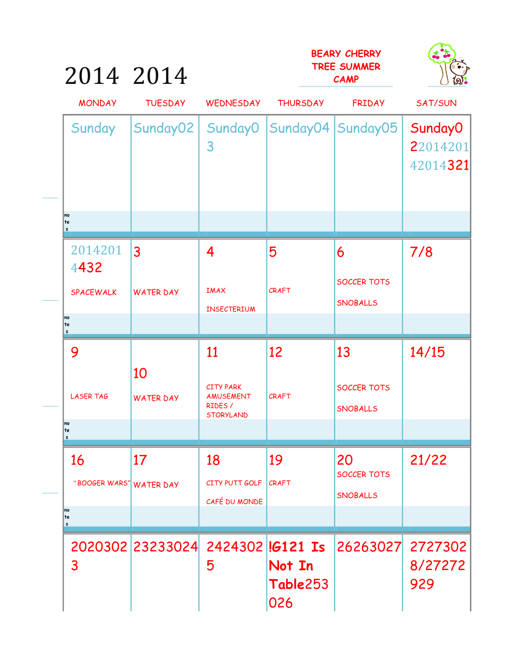 2014 Summer Camp Registration Form