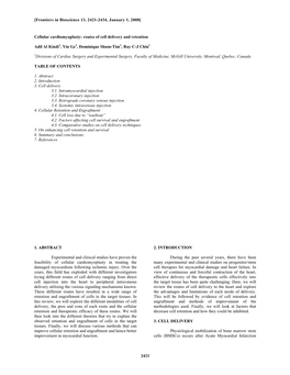 2421 Cellular Cardiomyoplasty: Routes of Cell Delivery and Retention