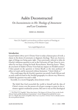 Aulén Deconstructed on Inconsistencies in His Theology of Atonement and Lex Creationis