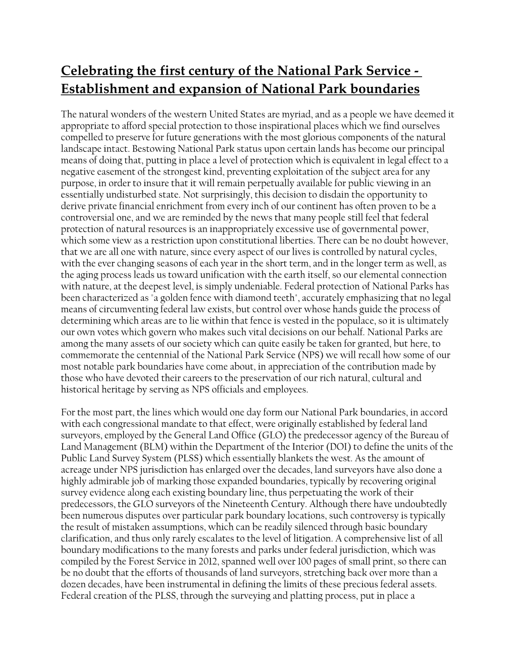 Establishment and Expansion of National Park Boundaries