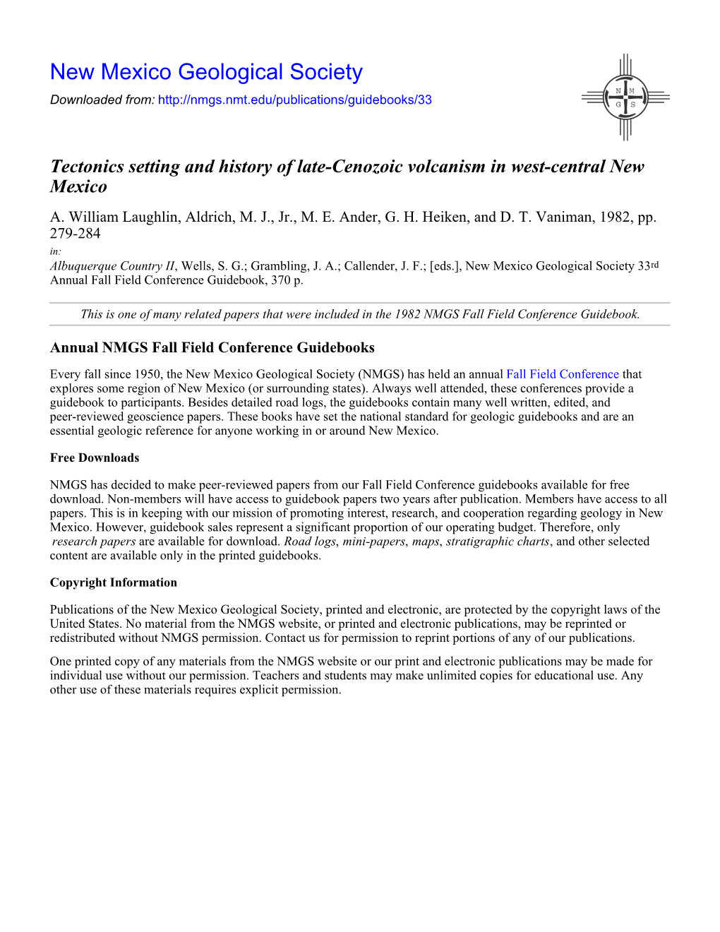 Tectonics Setting and History of Late-Cenozoic Volcanism in West-Central New Mexico A