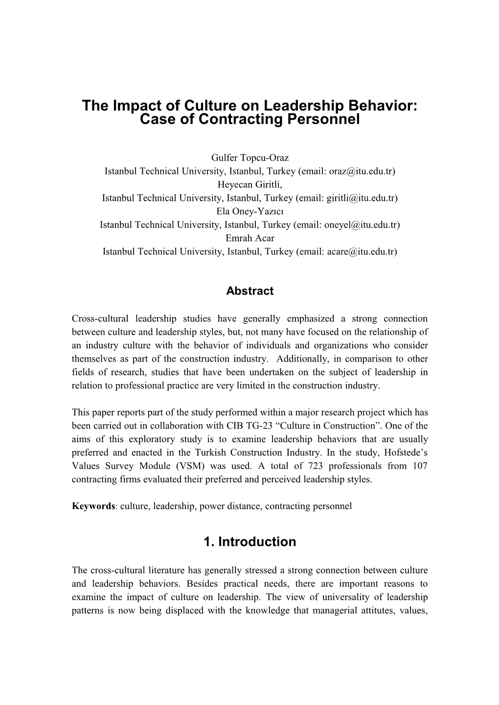 The Impact of National and Organizational Cultures on Leadership Behavior