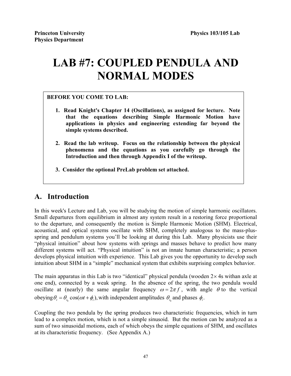 Lab #7: Coupled Pendula and Normal Modes