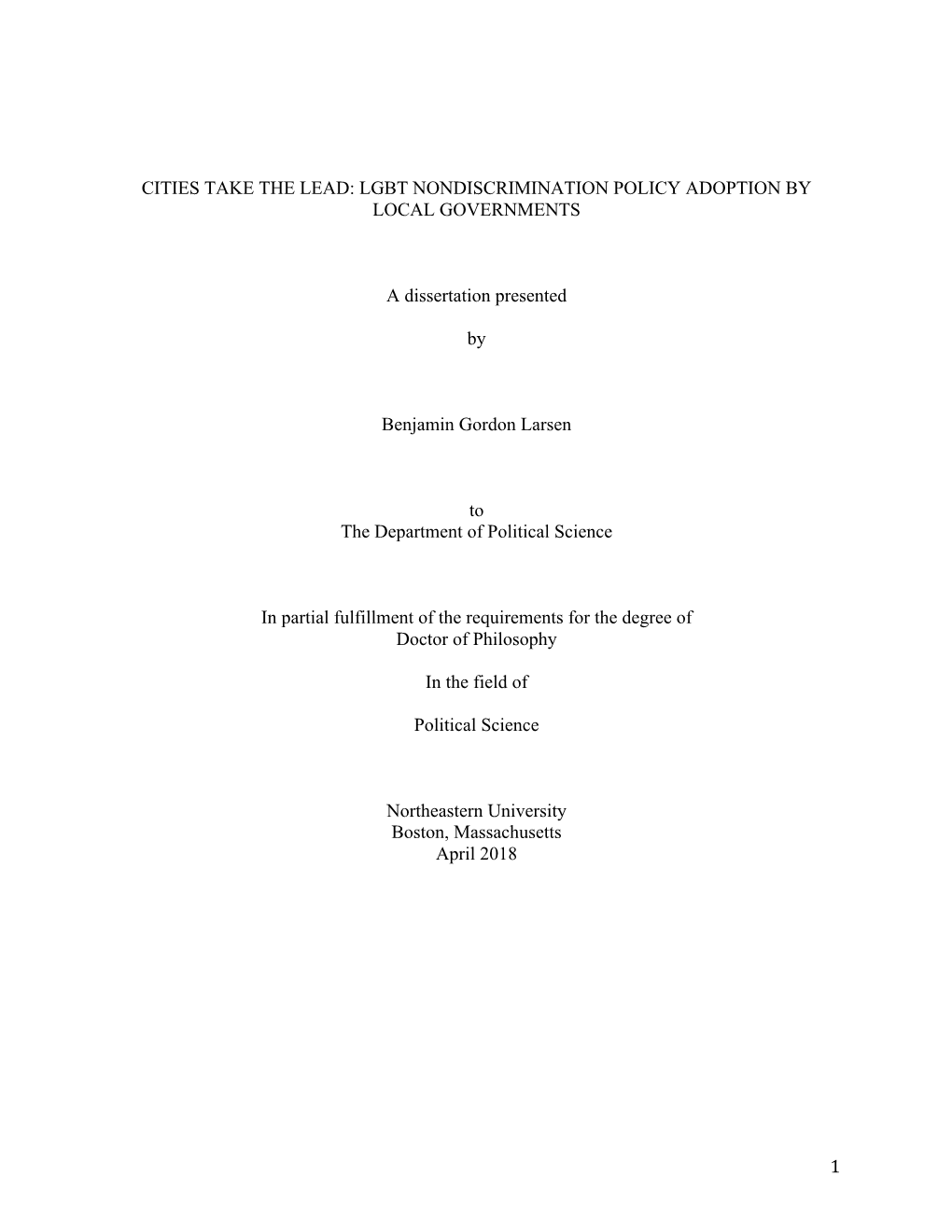 LGBT Nondiscrimination Policy Adoption by Local Governments