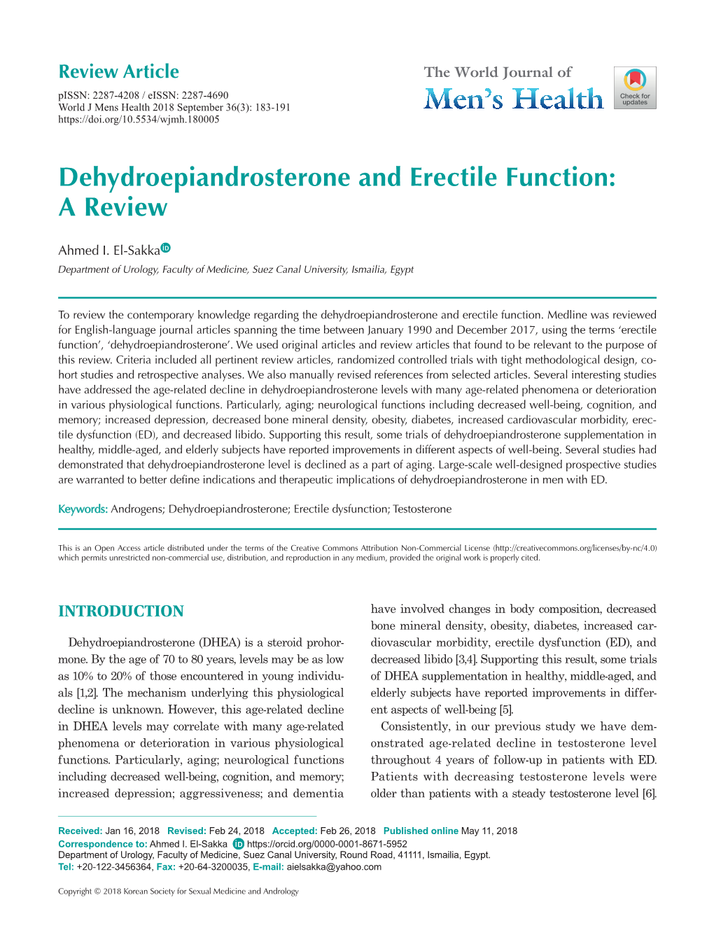 Dehydroepiandrosterone and Erectile Function: a Review