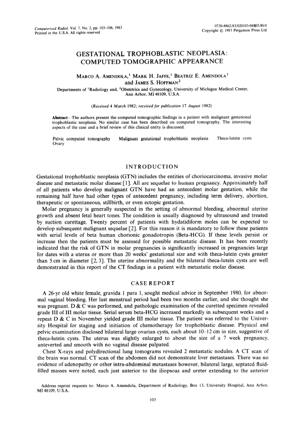 Gestational Trophoblastic Neoplasia: Computed Tomographic Appearance