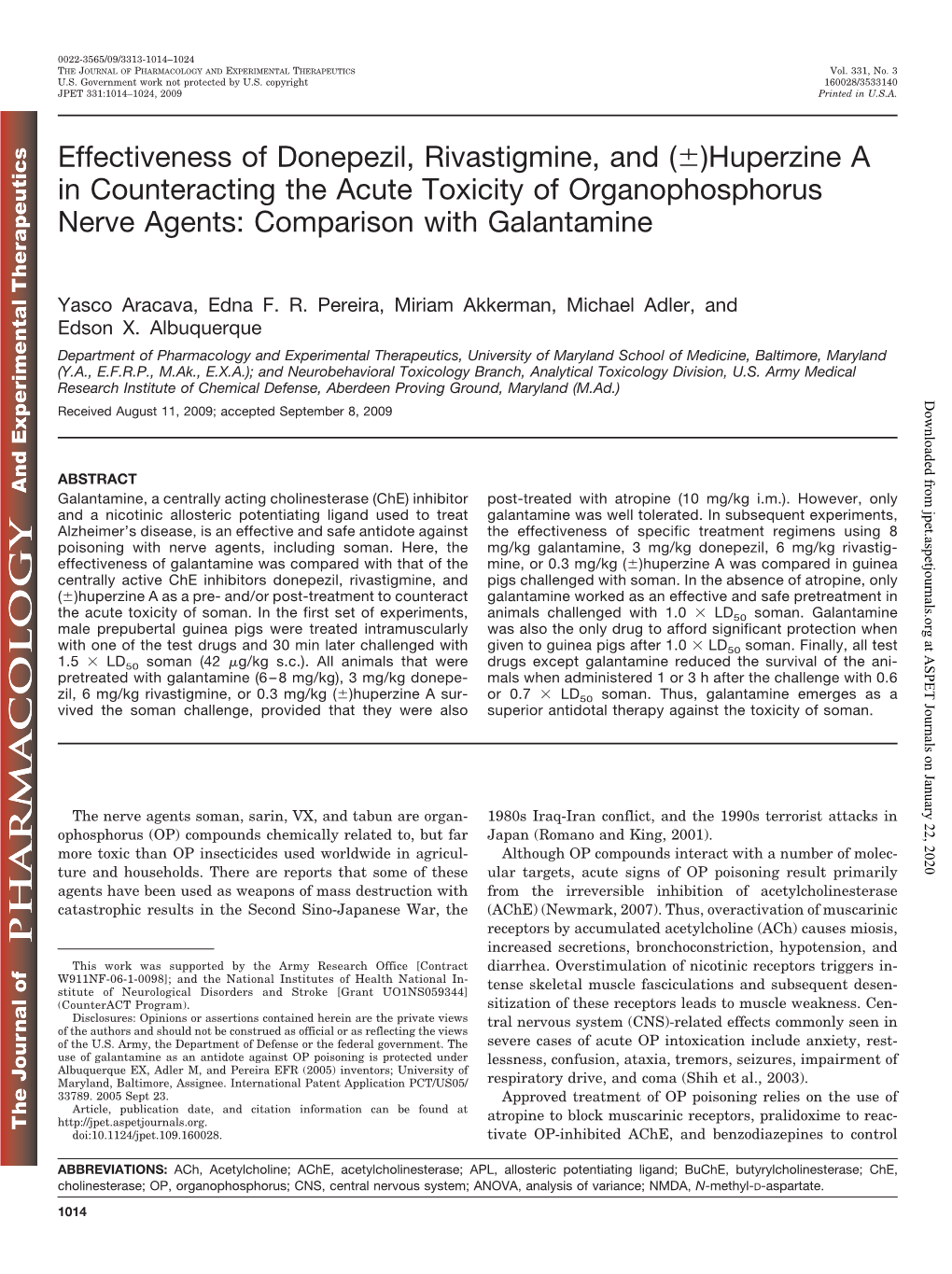 Effectiveness of Donepezil, Rivastigmine, and ()Huperzine a In