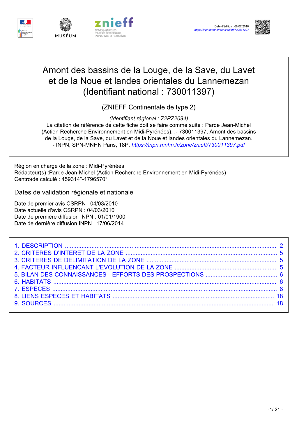 Amont Des Bassins De La Louge, De La Save, Du Lavet Et De La Noue Et Landes Orientales Du Lannemezan (Identifiant National : 730011397)