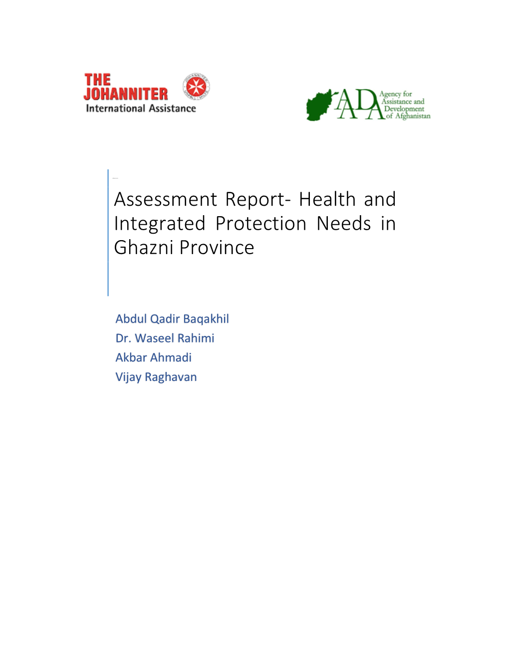 Health and Integrated Protection Needs in Ghazni Province