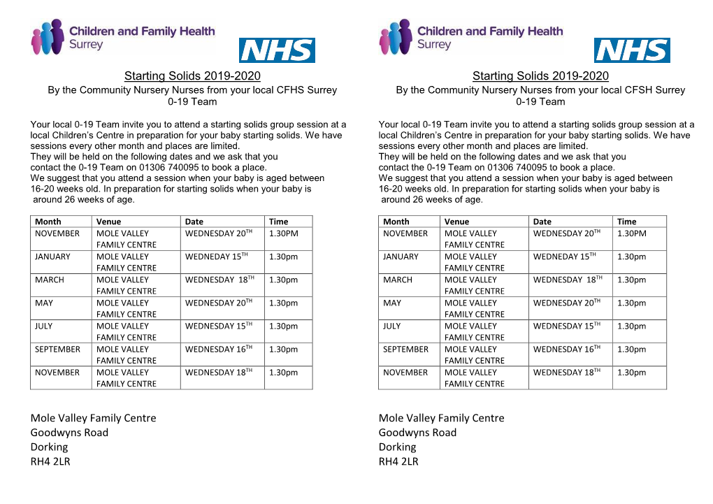 Starting Solids 2019-2020 Mole Valley Family Centre Goodwyns Road