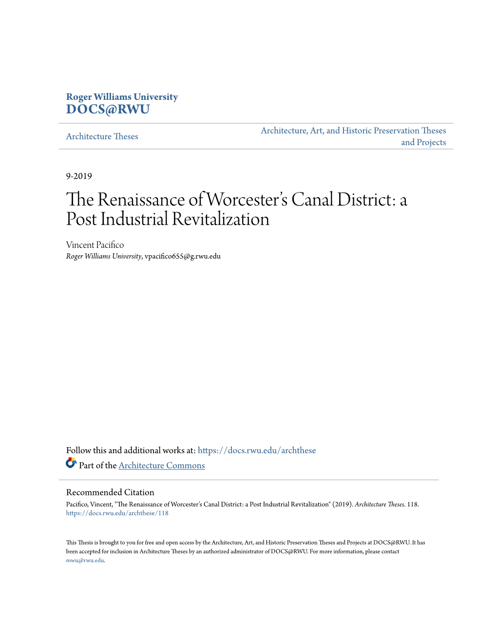 The Renaissance of Worcester's Canal District