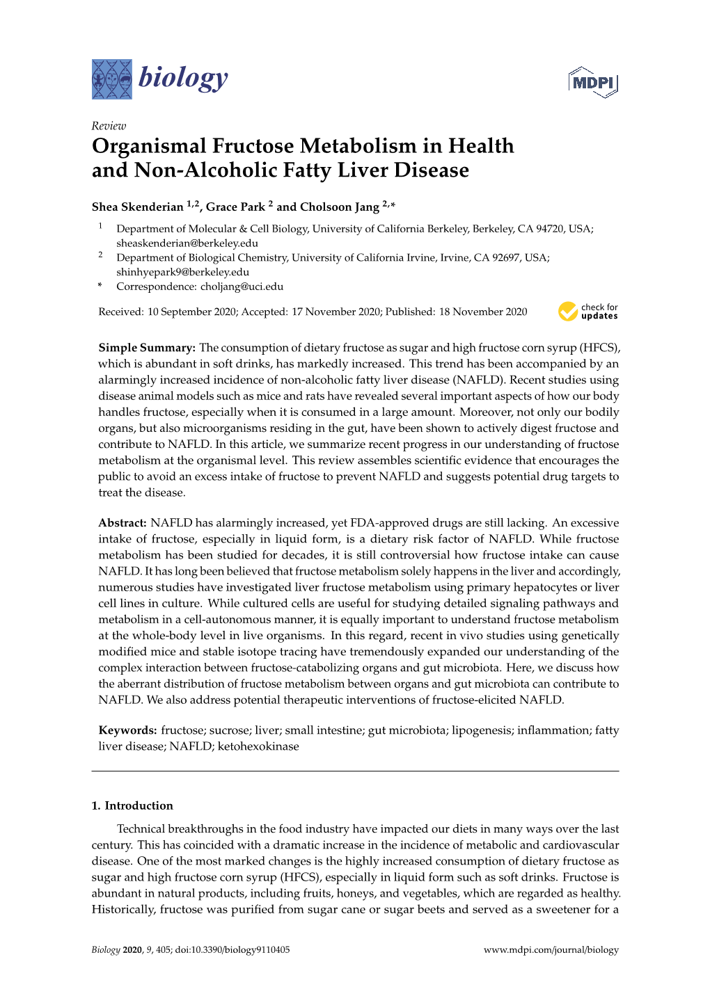 Organismal Fructose Metabolism in Health and Non-Alcoholic Fatty Liver Disease