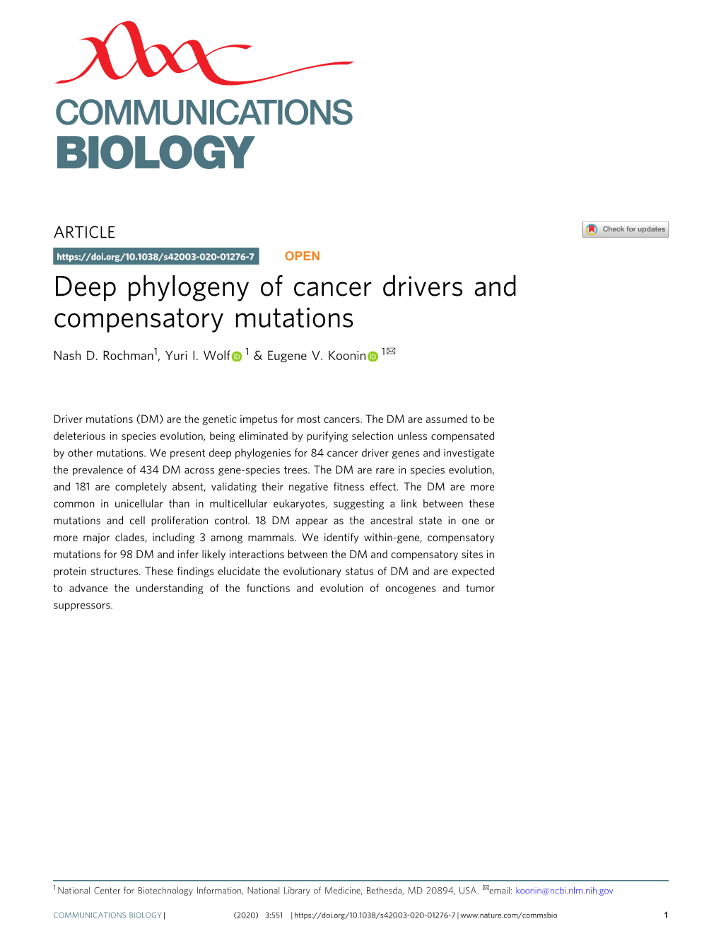 Deep Phylogeny of Cancer Drivers and Compensatory Mutations ✉ Nash D