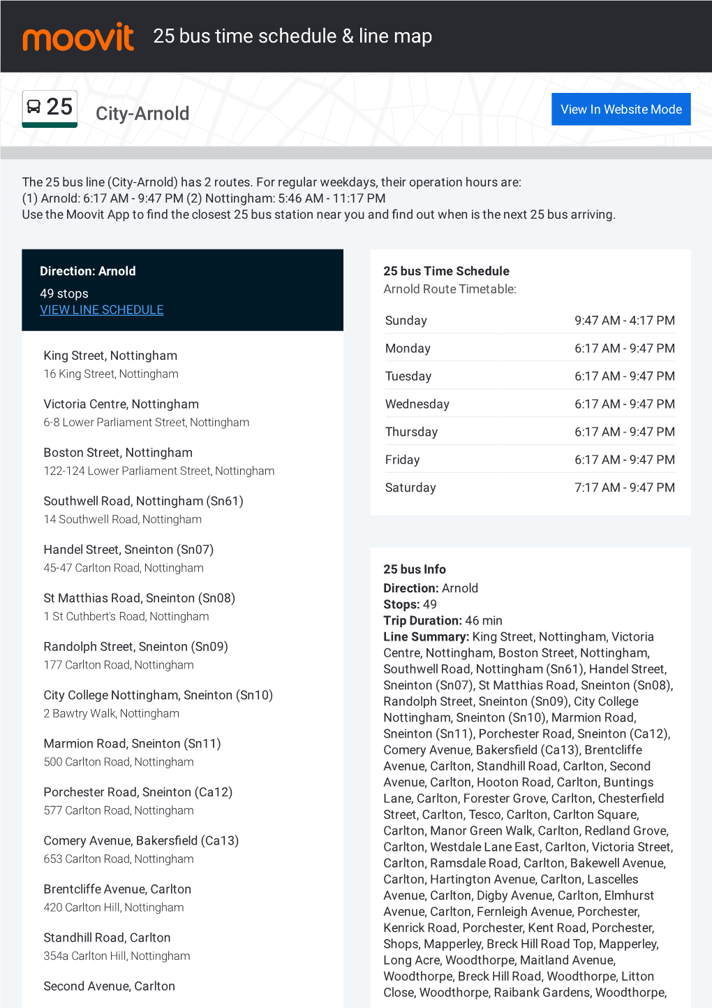 25 Bus Time Schedule & Line Route