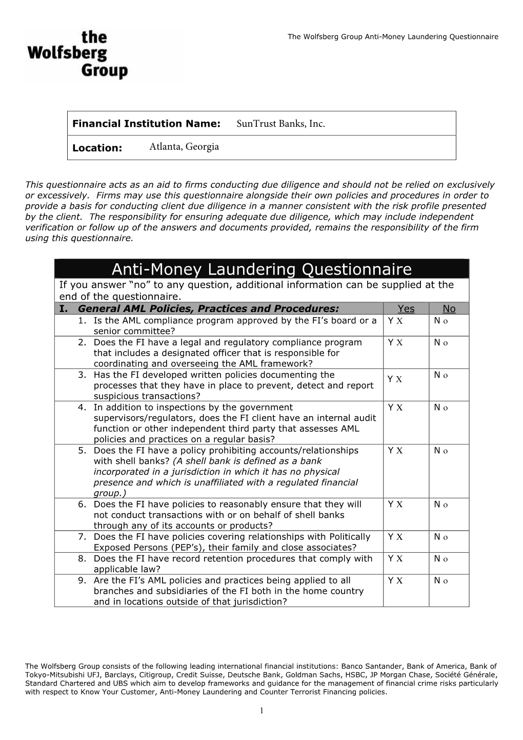 Anti-Money Laundering Questionnaire