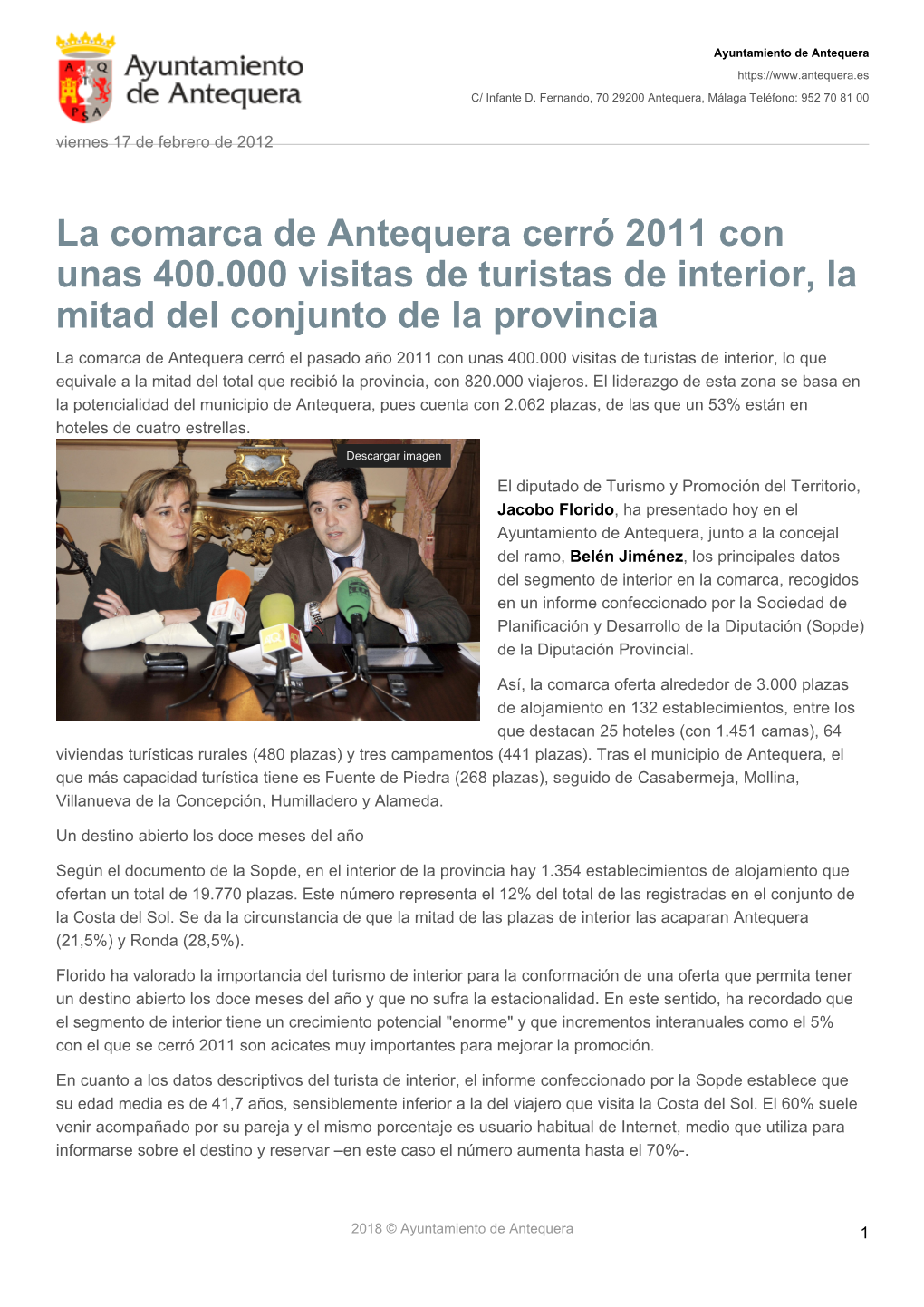 La Comarca De Antequera Cerró 2011 Con Unas 400.000 Visitas De Turistas