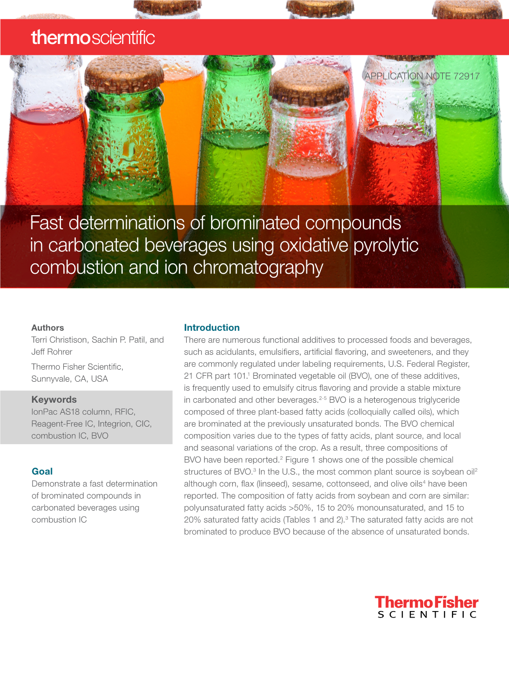 Fast Determinations of Brominated Compounds in Carbonated Beverages Using Oxidative Pyrolytic Combustion and Ion Chromatography