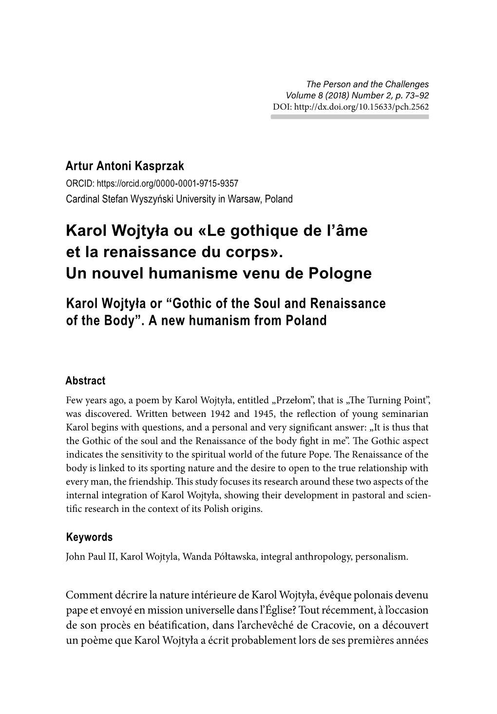 Karol Wojtyła Ou «Le Gothique De L’Âme Et La Renaissance Du Corps»