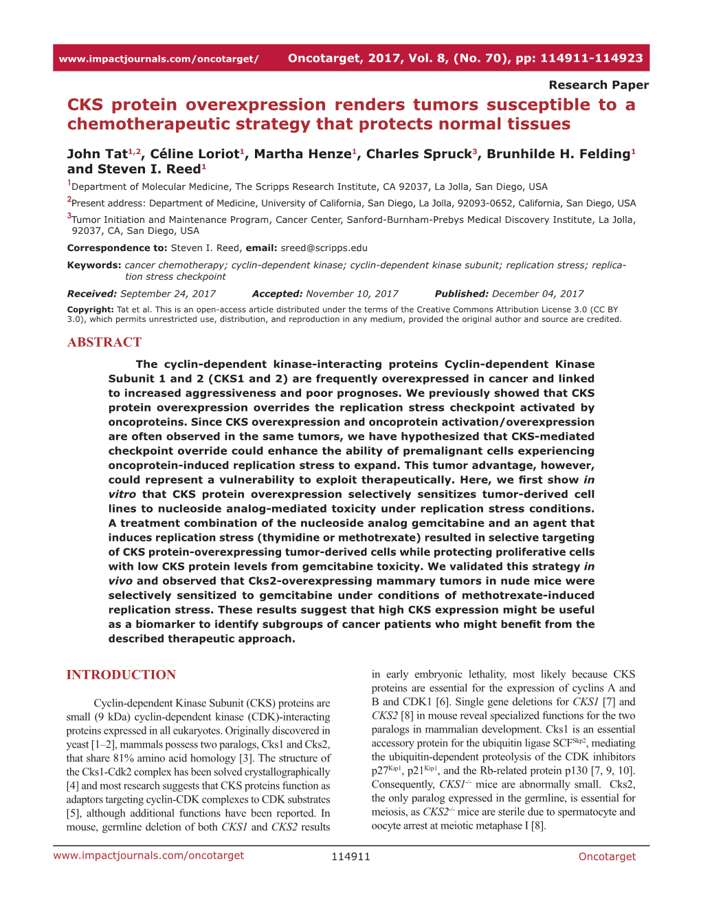 CKS Protein Overexpression Renders Tumors Susceptible to a Chemotherapeutic Strategy That Protects Normal Tissues