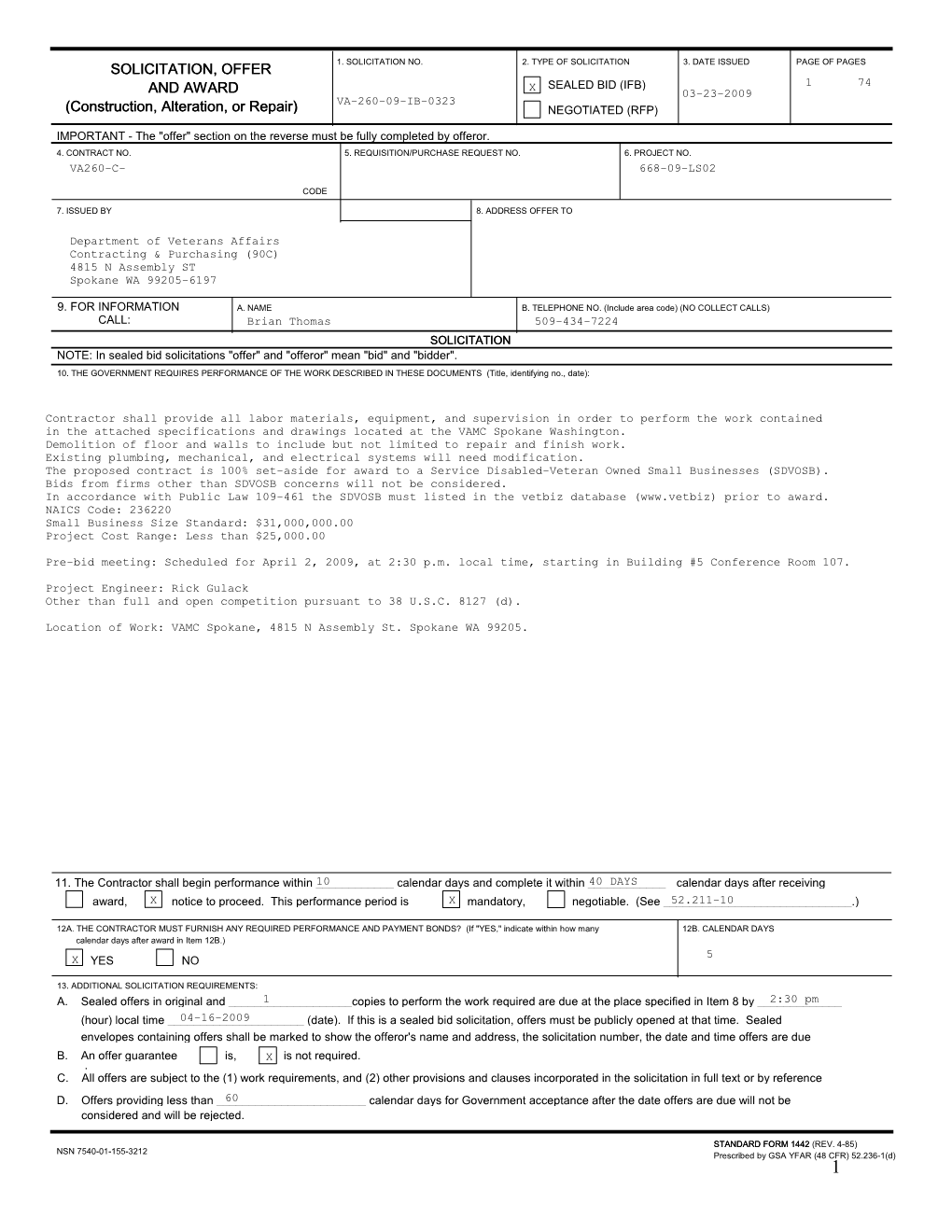 Section a - Solicitation/Contract Form 1