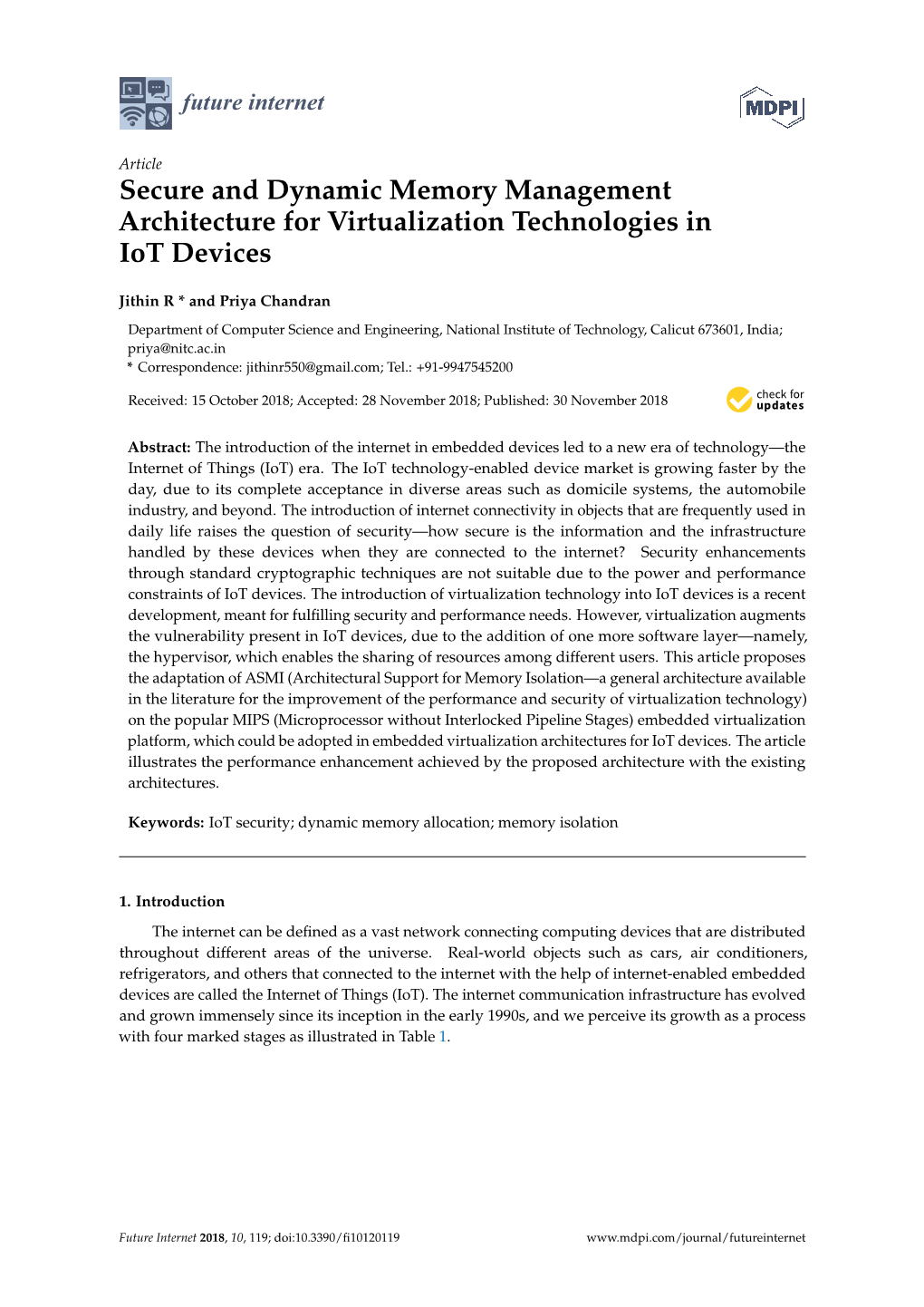 Secure and Dynamic Memory Management Architecture for Virtualization Technologies in Iot Devices