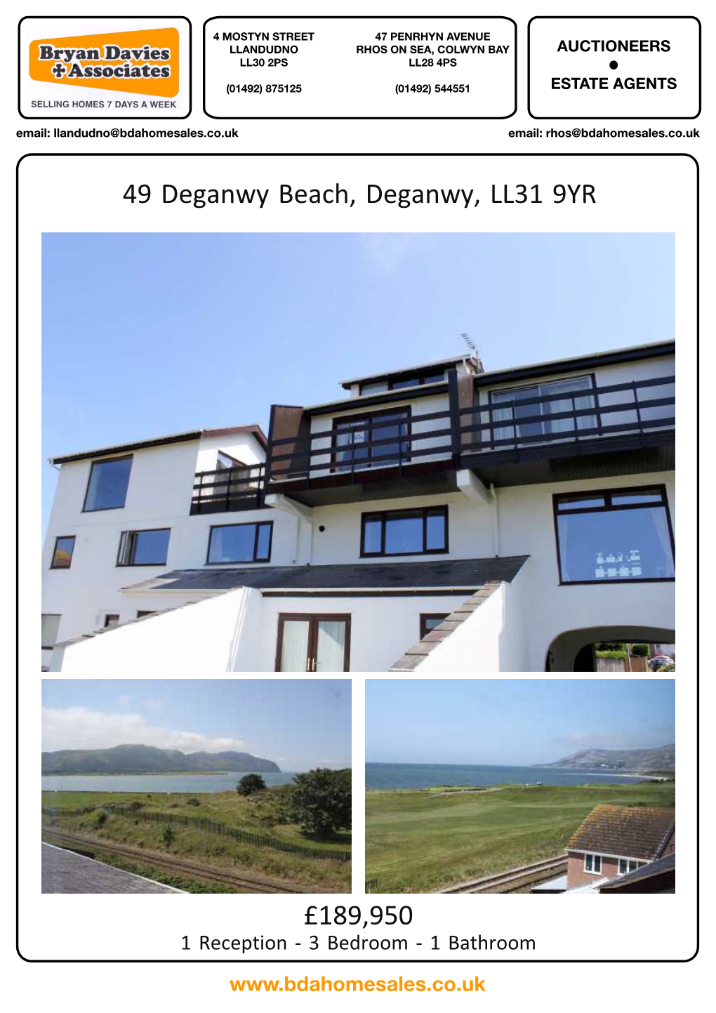 49 Deganwy Beach, Deganwy, LL31 9YR £189,950