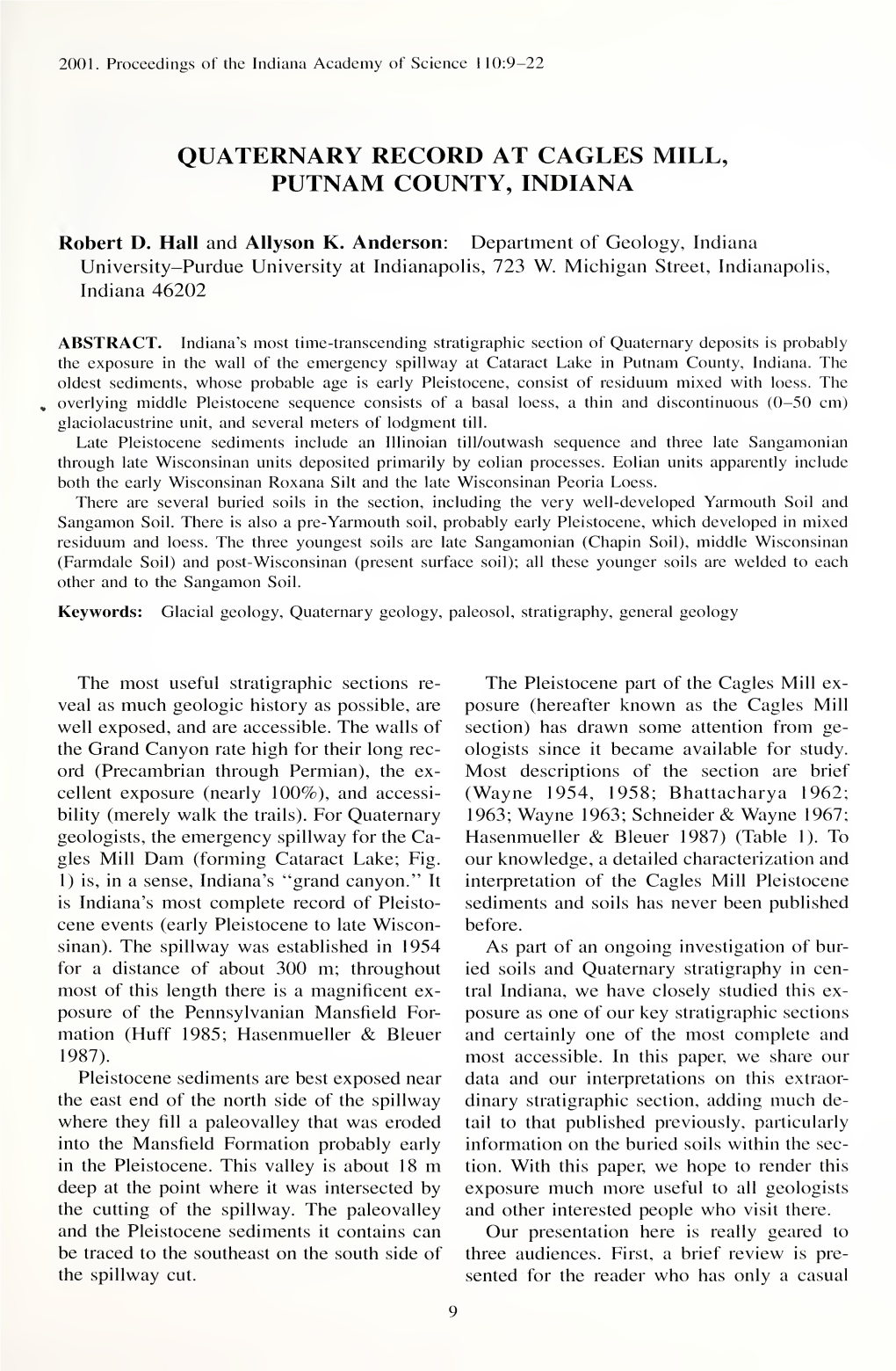 Proceedings of the Indiana Academy of Science 1 10:9-22