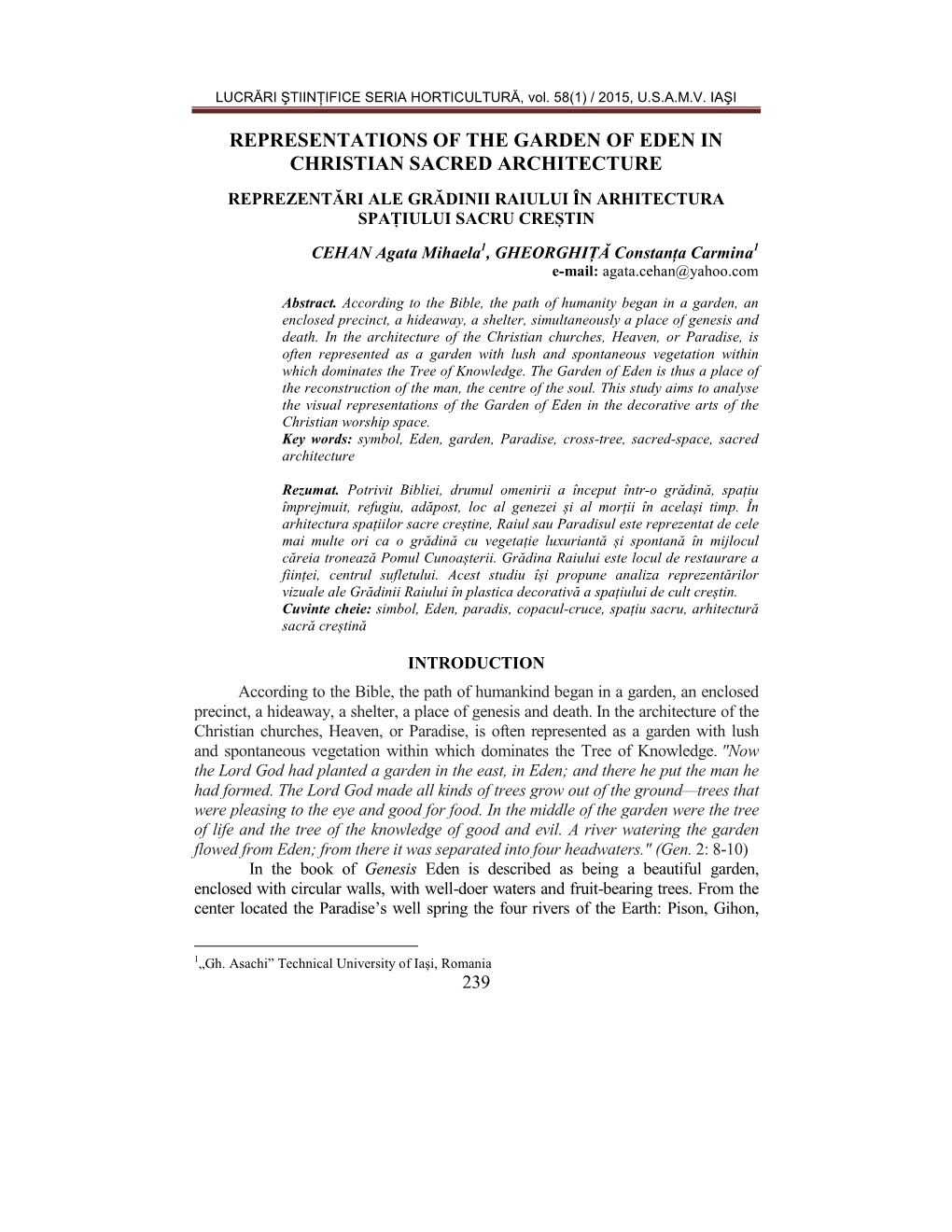 Representations of the Garden of Eden in Christian Sacred Architecture