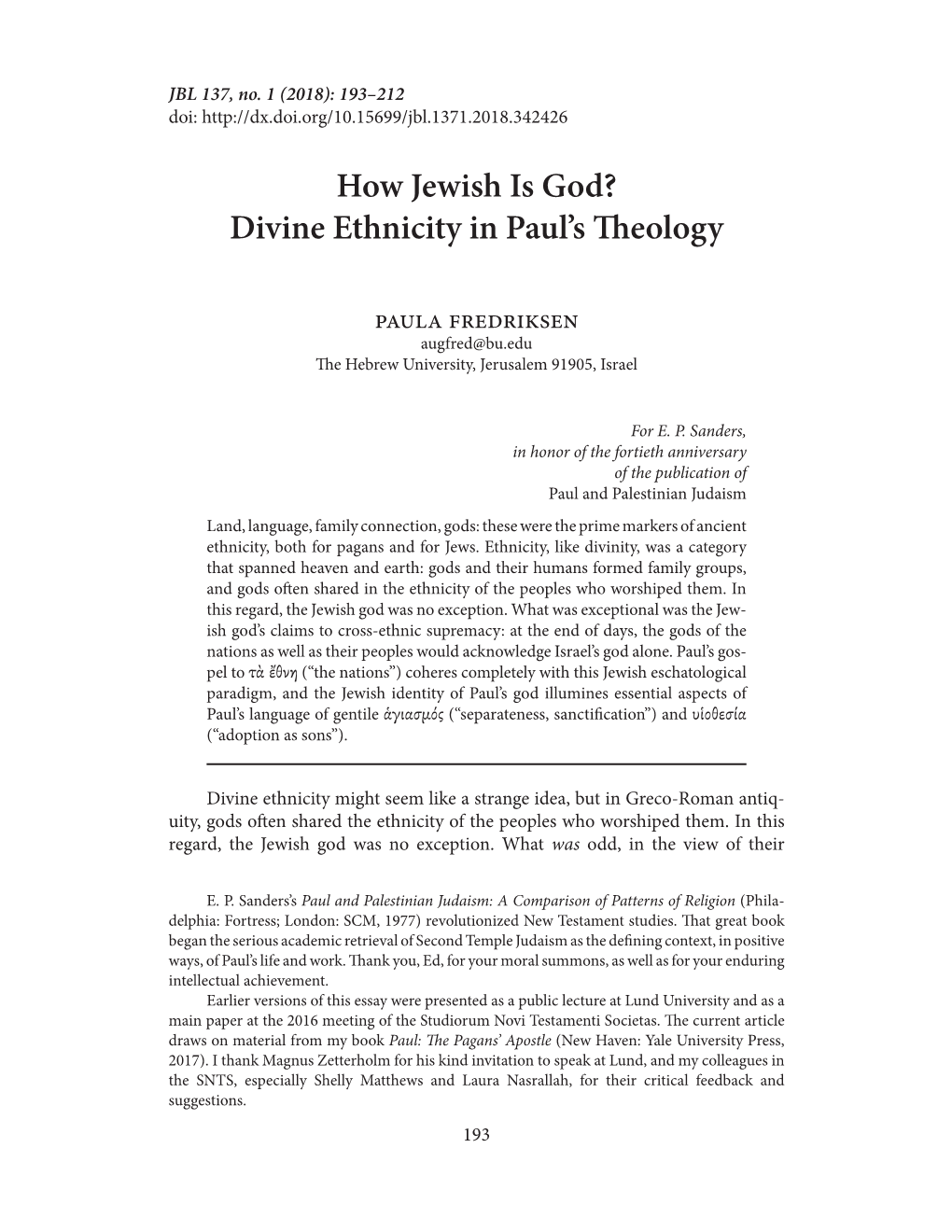 How Jewish Is God? Divine Ethnicity in Paul's Theology