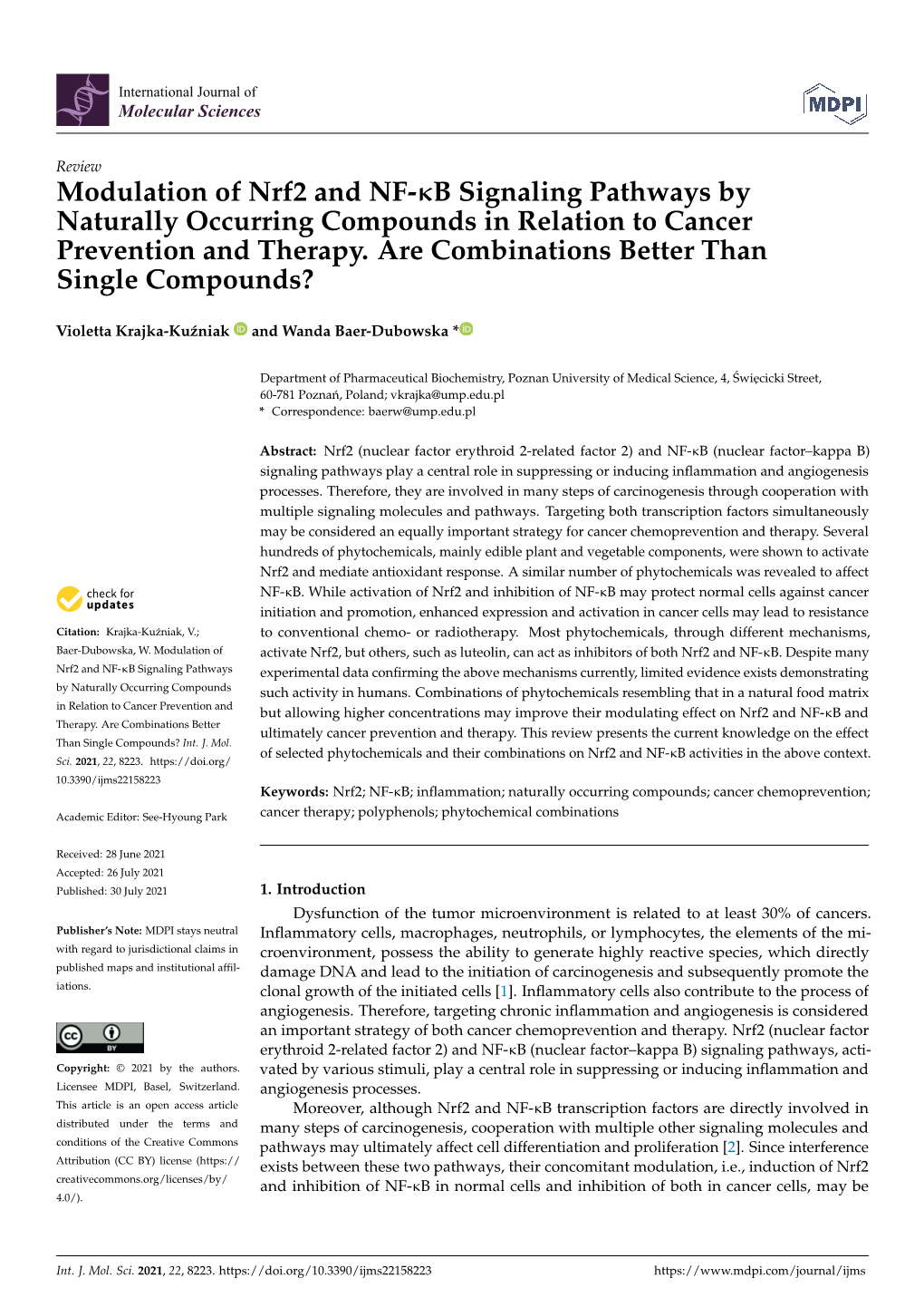 Modulation of Nrf2 and NF-B Signaling Pathways by Naturally